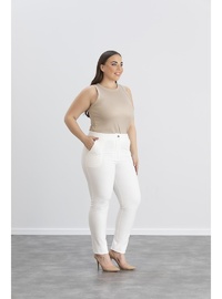 Işıl 4551 Büyük Beden Kadın Kız Kumaş Pantolon Ekru