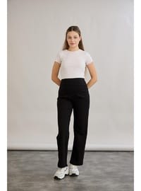 İki İplik Lycra Penye Hamile Boru Paça Pantolon Siyah