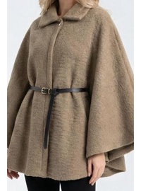 IŞŞIL 4937 Bebe Yaka Kemerli Pelüş Kumaş Panço Bej