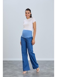 IŞŞIL 8798 Hamile Lycra Bol Paça Kot Pantolon Açık Mavi