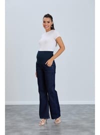 IŞŞIL 8798 Hamile Lycra Bol Paça Kot Pantolon Koyu Mavi