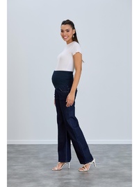 IŞŞIL 8798 Hamile Lycra Bol Paça Kot Pantolon Koyu Mavi