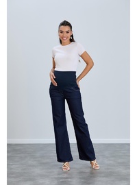 IŞŞIL 8798 Hamile Lycra Bol Paça Kot Pantolon Koyu Mavi