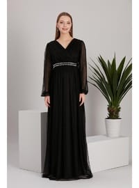 IŞŞIL A0024 Sim Puanlı Tül Maxi Hamile Abiye BabyShower Elbise Siyah