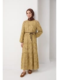 Kolları Düğme Detaylı Beli İpli Elbise Sarı 26YT932