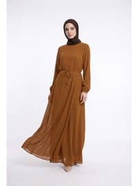 Kolları Lastikli Astarlı Elbise A.kahve