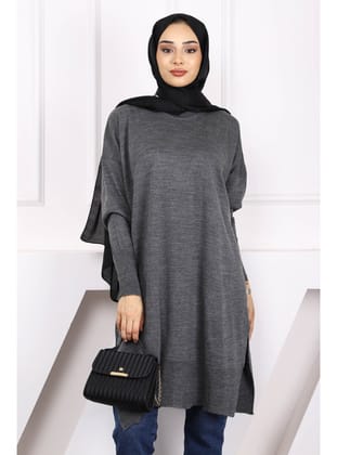 Antrasit Bisiklet Yaka Merserize Salaş Triko Tunik