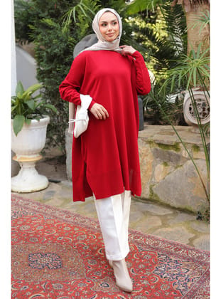 Bordo Salaş Kalıp Uzun Boy Triko Tunik