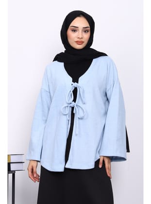 Mavi Ön Bağlamalı Yumoş Kimono