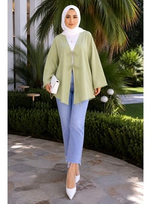 Olive Ön Bağlamalı Kimono