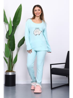 Su Yeşili Kışlık Pamuklu İnterlok Pijama Takımı