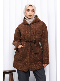 Kahverengi Çırçıtlı Kuşaklı Kaşe Ceket