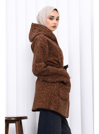 Kahverengi Çırçıtlı Kuşaklı Kaşe Ceket