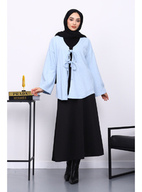 Mavi Ön Bağlamalı Yumoş Kimono