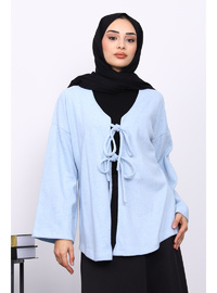 Mavi Ön Bağlamalı Yumoş Kimono