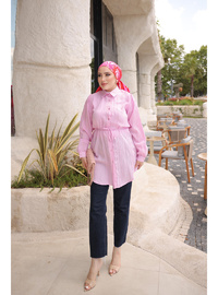Pembe Bel İp Bağlamalı Tunik Gömlek