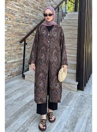 Şal Desen Düğmeli Kimono Y0127 A. Kahve
