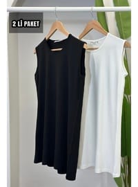 Siyah Beyaz 2'li Paket Sıfır Kol Penye İçlik Tunik