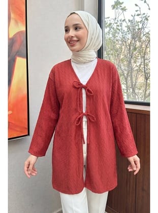 Desenli Uzun Kimono 2374 - KIRMIZI