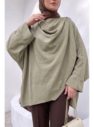 Omuz Şal Detaylı Tunik Y0156 - AÇIK HAKİ