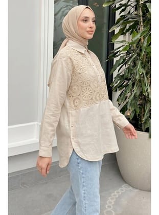 Önü Dantel Detaylı Tunik 61640 - BEJ