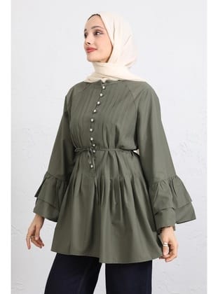 Volan Kollu Nervürlü Tunik Y0104 - HAKİ