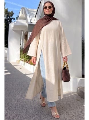  Yırtmaçlı Uzun Tunik Y0162 - EKRU