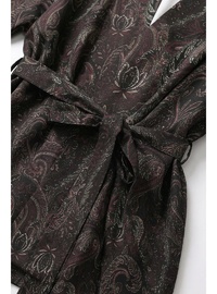 Şal Desen Kuşaklı Kimono 2375 Açık Kahve