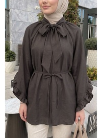 Yaka Bağlamalı Tunik Y0059 Açık Kahve