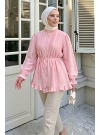 Yaka Nervürlü Gömlek Y0109 Pembe