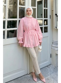 Yaka Nervürlü Gömlek Y0109 Pembe